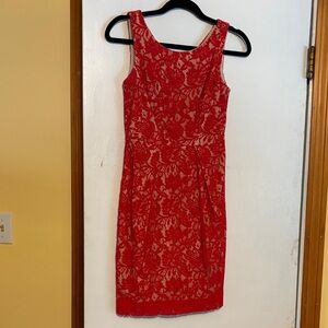 Donna Ricco Vibrant Red Lace Midi Dress